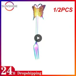 Coffee Scoops 1/2PCS Stainless Steel Spoon Butterfly Hanging Cup Dessert Cake Fruit Fork Stirring Kitchen Decorative