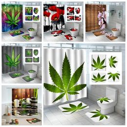 Shower Curtains Green Curtain Fashion Colourful With Non Slip Rug Mat Bathroom Waterproof Polyester Home Decor 180x180