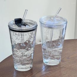 Water Bottles Large Capacity Straw Cup Mathematical Formula Master High Appearance Summer With Lid School Glass Bottle