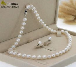 New Natural 89mm Freshwater Cultured Pearl Necklace Earrings Set Woman Girl Wedding Christmas Gift Jewellery Design Wholesal 1267229