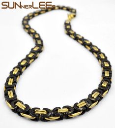 Fashion Jewellery Stainless Steel Necklace 6mm 8mm 11mm Box Byzantine Link Chain Black Gold Colour For Mens Womens SC07 N3607688