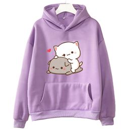 Mochi Peach And Goma Cute Cat Hoodie Sweatshirt for Girls Fashion Kawaii Cartoon Pullovers WomenMen Harajuku Aesthetic Hoodies 240428