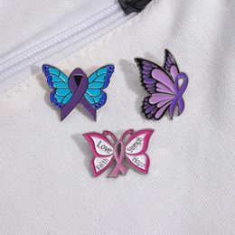 Brooches Colourful Ribbon Butterfly Enamel Pins Strength Hope Faith Love Lapel Pin Jewellery For Backpack Clothes Friend