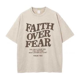 Men's T-Shirts FAITH OVER FEAR Letter Slogan T-shirts for Women Men Popular Positive Quotes T Shirts Christianity Jesus Gift Cotton Ts Tops T240510