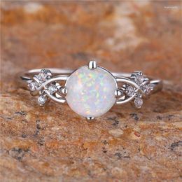 Wedding Rings Luxury Female Small White Fire Opal Stone Engagement Ring Trendy Silver Color Bride Jewelry Gift For Women