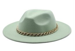 Fedora Hats For Women Men Wide Brim Thick Gold Chain Band Felted Hat Jazz Cap Winter Autumn Panama Luxury Hat HCS1204033597