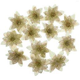 Decorative Flowers 12 Pcs Artificial Glitter Poinsettia Onion Powder Christmas Tree Xmas Decor