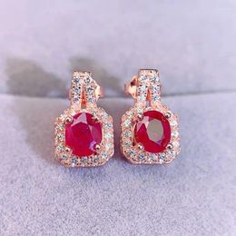 Stud Earrings Natural Real Red Ruby Earring Small Oval Style 4 5mm 0.5ct 2pcs Gemstone 925 Sterling Silver Fine Jewellery L24337