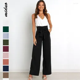 Women's Pants Fashion Lady's Office Dress Pant High Waist Straight Casual Long Wide Leg Trousers Summer Cool Ice Crepe Belt