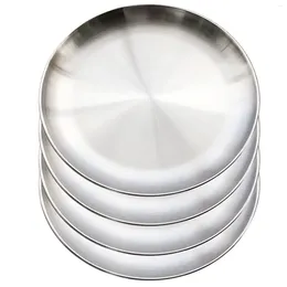 Plates 20cm Round Metal Dish Camping Stainless Steel 304 Serving Dinner 4 Pack With Alleco Cotton Bag For BBQ Snack Salad