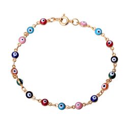 Retro 18K Yellow Gold Plated Multicolor Evil Eye Link Chain Bracelets Bangles Fashion Jewelry Bijoux for Women 20cm 787quot8979283