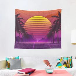 Tapestries 80's Palm Trees Sunset Vaporwave Tapestry Aesthetic Room Decoration Decorations For Bedrooms