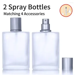 Storage Bottles 2pcs 4 Accessories 50ml/1.69 Oz Frosted Glass Empty Spray Bottle Perfume Atomizer Refillable Fine Mist Bott
