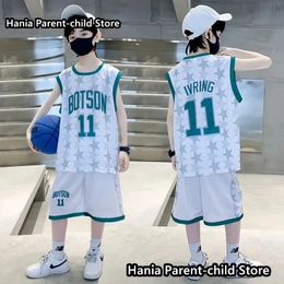 Parent-child outfit Mens Kids t shirt Boy basketball suit Sports T-shirt 2piece Set Boys Summer Sleeveless VestShorts Tracksuit 240508