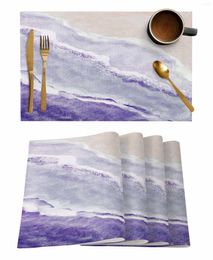 Table Mats Ocean Waves And Beach Gradient Purple Kitchen Tableware Cup Bottle Placemat Coffee Pads 4/6pcs Desktop