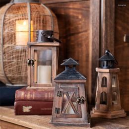 Candle Holders Nordic Wooden Candlestick Multi-style Wind Lamp Holder Balcony Courtyard Cafe Windproof Desktop Retro Decor