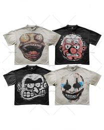 Gothic American Retro Oversized T-shirt Men Y2k Cartoon Print Short-sleeved Men Spoof Punk Street Casual Loose Top Women 240511