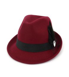 Women Wool Felt Roll Up Short Brim Homburg Fedora Hats with Feather Ribbon Fashion Ladies Jazz Cap Sombrero Trilby Hat3386137