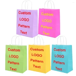 Gift Wrap Custom Kraft Paper Bag Hand-held Printing LOGO Packaging Take-out Shopping Lilac Bright Yellow