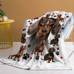 Blankets Dachshund Blanket Cute Black And Red Paws Printed Soft Flannel Warm Cozy For Teens Adults Kids