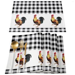 Table Mats Farm Rooster Black And White Plaid Mat Wedding Holiday Party Dining Placemat Kitchen Accessories Napkin