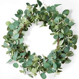 Decorative Flowers 20 Inch Artificial Green Eucalyptus Leaf Wreath Spring Summer For Window Home Porch Farmhouse Patio Garden Decor Gifts