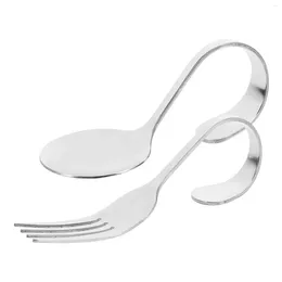 Forks 2Pcs Curved Handle Spoon Fork Stainless Steel Salad Serving