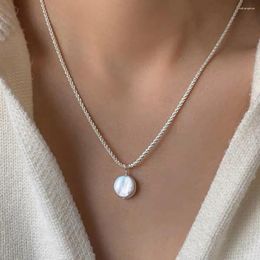 Pendant Necklaces Baroque Button Pearl Necklace For Women Fashion Silver Color Stainless Steel No Fade Sparkling Clavicle Chain Jewelry