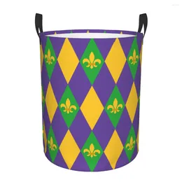 Laundry Bags Folding Basket Mardi Gras Harlequin Fleur De Lis Dirty Clothes Toys Storage Bucket Wardrobe Clothing Organiser Hamper