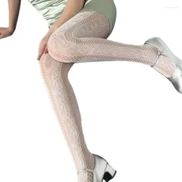 Women Socks Vintage Pantyhose Mesh Tights Rose Jacquard Side Hollow Fishnet Stockings