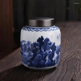 Storage Bottles European Ceramic Tank Blue And White Porcelain Tea Box With Lid Food Container Coffee Bean Candy Bottle Moisture-proof