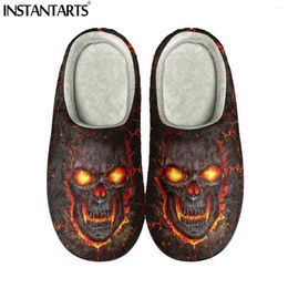 Slippers INSTANTARTS 3D Lava Skull Design Black Winter Fleece Cotton Shoes Punk Style Couple House Casual Slipper