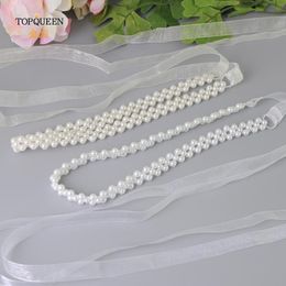 Wedding Sashes TOPQUEEN S34 Beaded Sash For Dress Ivory Pearl Belt Embellished Dresses Formal Bridal Jewelry Organza 250a