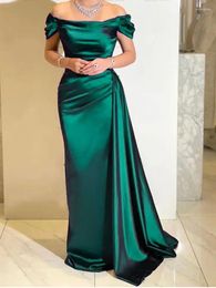 Party Dresses Off Shoulder Ruched Stretch Satin Bridesmaids Dress Front Split Floor Length Bodycon Evening Night Formal Gown
