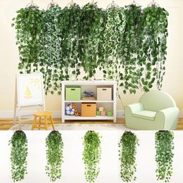 Decorative Flowers 1PC Artificial Green Plants Hanging Ivy Leaves Radish Seaweed Grape Fake Vine Home Garden Wall Party Decoration