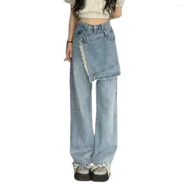 Women's Jeans 2024 Women Loose Design Straight Stitched Floor Wide Leg High Waist Boyfriend Ripped