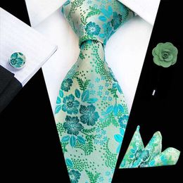 Neck Tie Set Floral Neck Ties For Men Luxury 8cm Wide Silk Wed Tie Pocket Square Cufflinks Set Brooch Christmas Gifts For Men