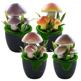 Decorative Flowers 4Pcs Fake Potted Bonsai Desktop Artificial Decor Mushroom In Pot Ornament For Office Home