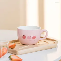 Mugs Custom Mug 340ml Japanese Style Peach Ceramic Oatmeal Milk Cup Girl Breakfast Pink Mini Three-dimensional Interior