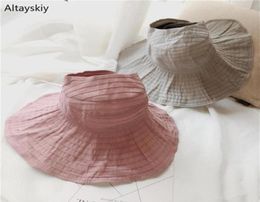 Sun Hats Women Solid Adjustable Folding Pleated Korean Style Sunshade Wide Brim Womens Hat Allmatch Elegant Leisure Trendy Chic233531041