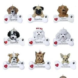 DIY 2023 Hälsningar Dekorationer Jul Handskriven träddekoration Harts Pendant Dog Series Room Decor Xmas Gift Inventory Wholes 1017