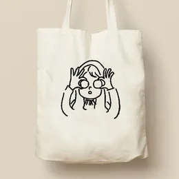 Storage Bags Cute Girl Print Reusable Shopping Canvas Tote Bag Female Shopper Student Book Women Fashion Handbag