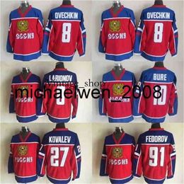 Vin Weng 2002 Team Russia 8 IGOR LARIONOV 91 SERGEI FEDOROV 8 ALEXAN DER OVEC HKIN 10 PAVEL BURE 27 ALEX KOVALEV Hockey Jersey