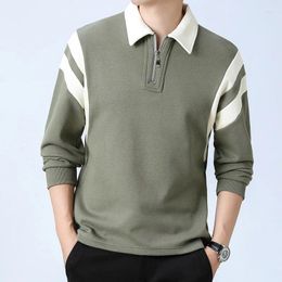 Men's Polos Spring Autumn Lapel Tops Loose Fitting Cotton Pullover Fashion Versatile Colour Matching Sports Casual Polo Shirts