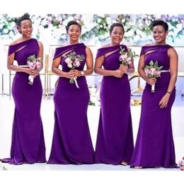 Sexy Bridesmaid Dresses Off Shoulder Purple Floor Length Wedding Guest Gowns Junior Maid Of Honour Dress Elastic Silk Like Satin Party G 303d