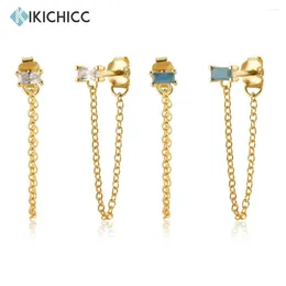 Stud Earrings KIKICHICC 925 Sterling Silver Gold 2 4mm Square Zircon Drop Earring Women Chain Luxury Piercing Wedding Jewelry Crystal