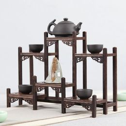 Chicken Wings Solid Wood Chinese Vintage Storage Rack Small Multi Treasure Box Purple Tea Pot Set Shelf Display Rack 240510