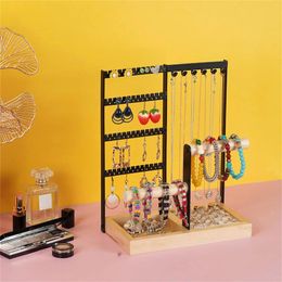 Decorative Plates 1pc Jewellery Support Frame Necklace Earring Stand Holder Two Axes 28 X 22.5 12 Cm Black Four Layers Wood Iron Biaxial