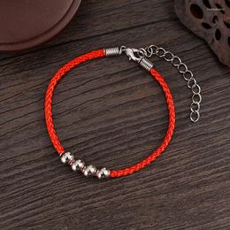 Link Bracelets 2024 Year Lucky Red Rope Bracelet Chinese Style 4 Round Beads Braided Hand Chain Women Fashion Jewellery Xmas Gifts