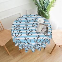 Table Cloth Anchor Tablecloth Round 60 Inch Nautical Blue Stripe With Dust-Proof Wrinkle Resistant Waterproof Decorative
